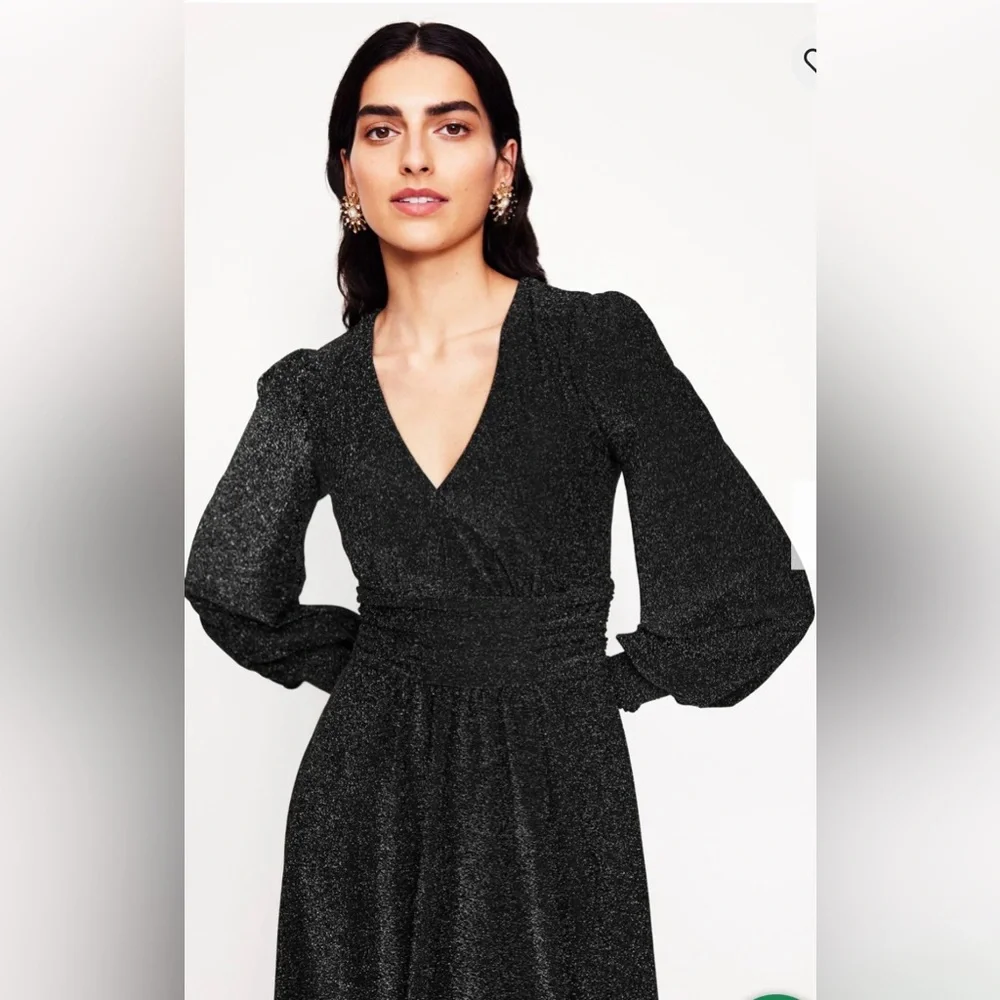 Boden Daphne Metallic Midi Dress in Black - Picture 3 of 12